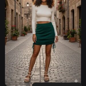 Chic Green Drawstring Mini Skirt